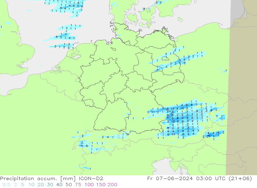 Toplam Yağış ICON-D2 Cu 07.06.2024 03 UTC