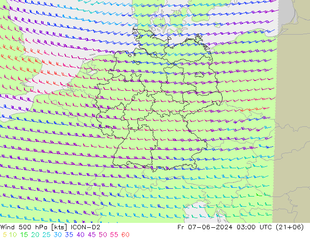 Viento 500 hPa ICON-D2 vie 07.06.2024 03 UTC