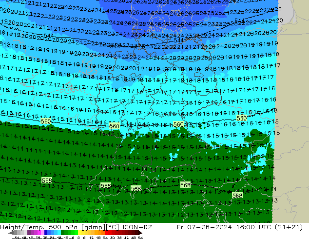 Height/Temp. 500 hPa ICON-D2 Pá 07.06.2024 18 UTC