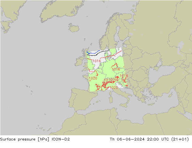 ciśnienie ICON-D2 czw. 06.06.2024 22 UTC