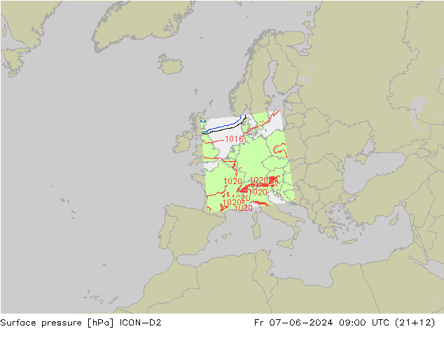 Luchtdruk (Grond) ICON-D2 vr 07.06.2024 09 UTC