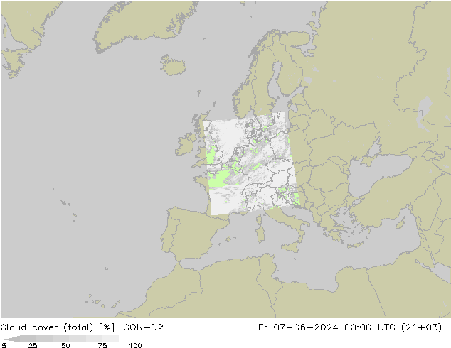 Nubes (total) ICON-D2 vie 07.06.2024 00 UTC