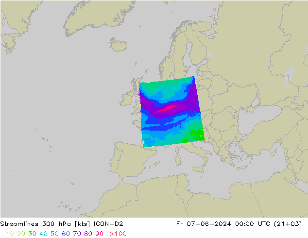 Streamlines 300 hPa ICON-D2 Fr 07.06.2024 00 UTC