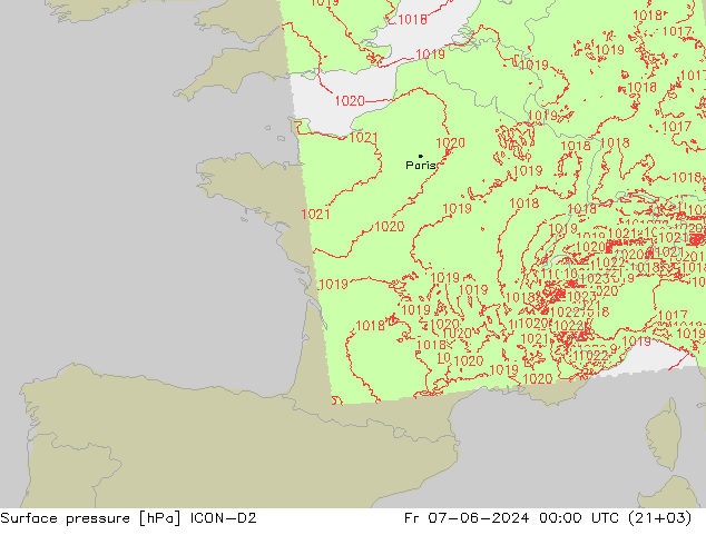 Bodendruck ICON-D2 Fr 07.06.2024 00 UTC