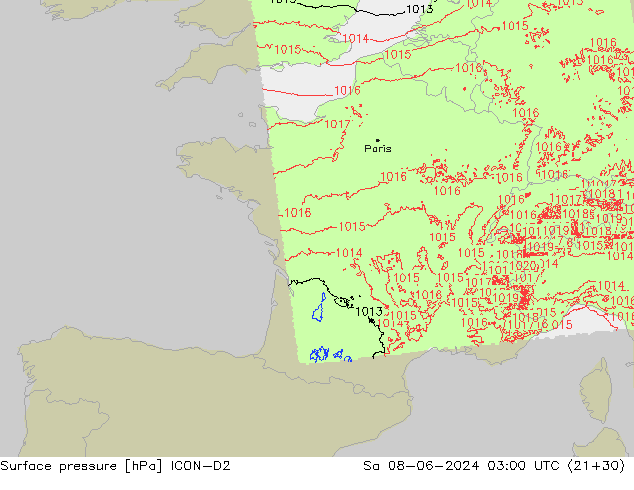 приземное давление ICON-D2 сб 08.06.2024 03 UTC