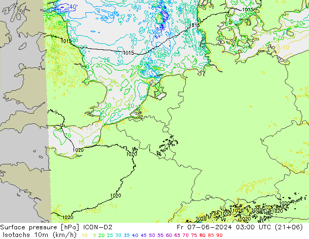 Isotachs (kph) ICON-D2  07.06.2024 03 UTC