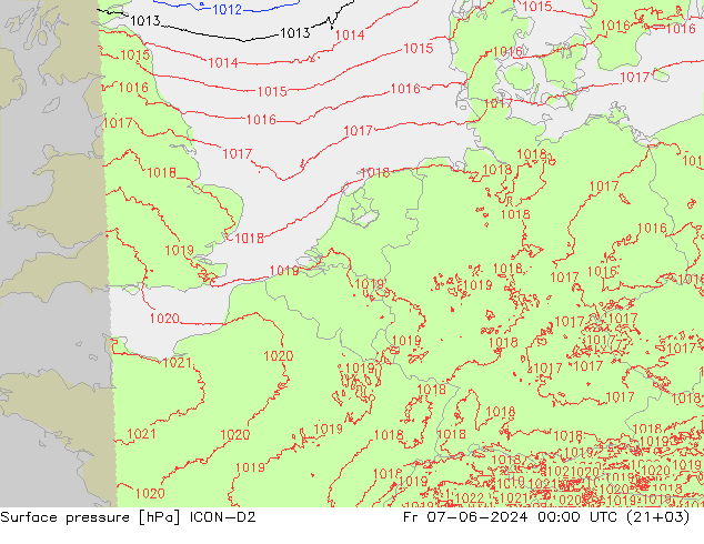 pression de l'air ICON-D2 ven 07.06.2024 00 UTC