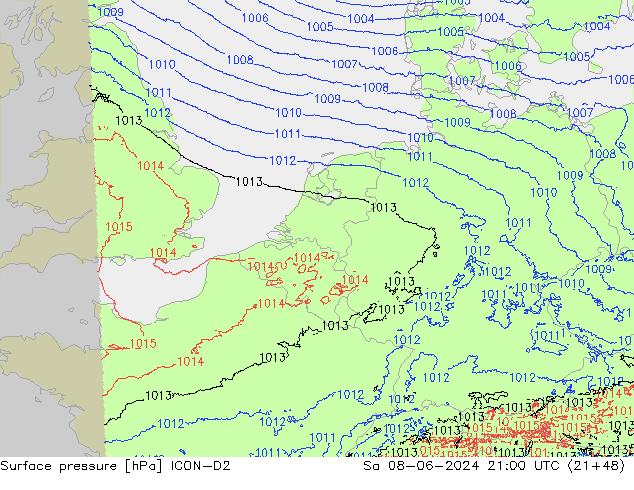 Luchtdruk (Grond) ICON-D2 za 08.06.2024 21 UTC