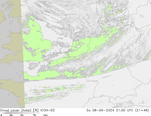 Wolken (gesamt) ICON-D2 Sa 08.06.2024 21 UTC