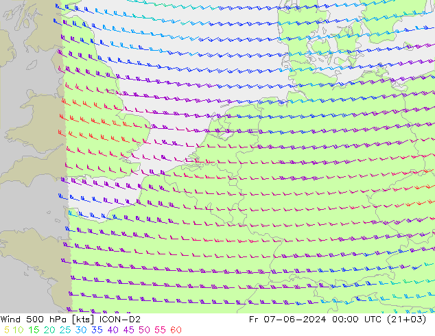 Wind 500 hPa ICON-D2 Fr 07.06.2024 00 UTC