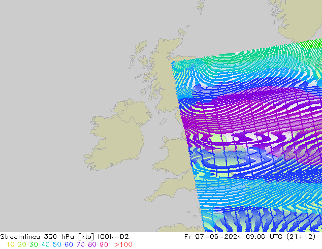 Streamlines 300 hPa ICON-D2 Pá 07.06.2024 09 UTC