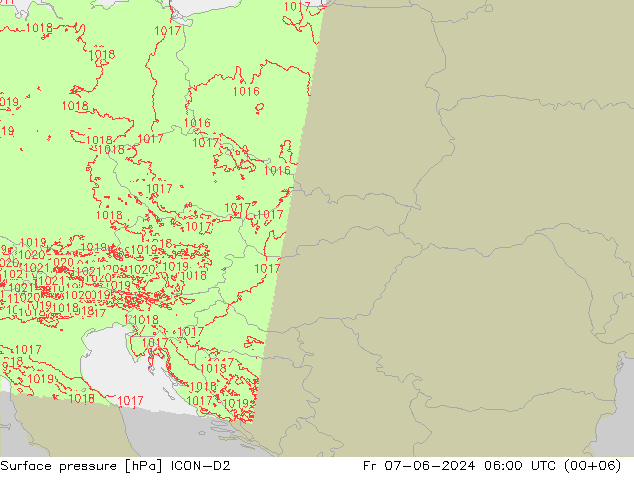 pressão do solo ICON-D2 Sex 07.06.2024 06 UTC