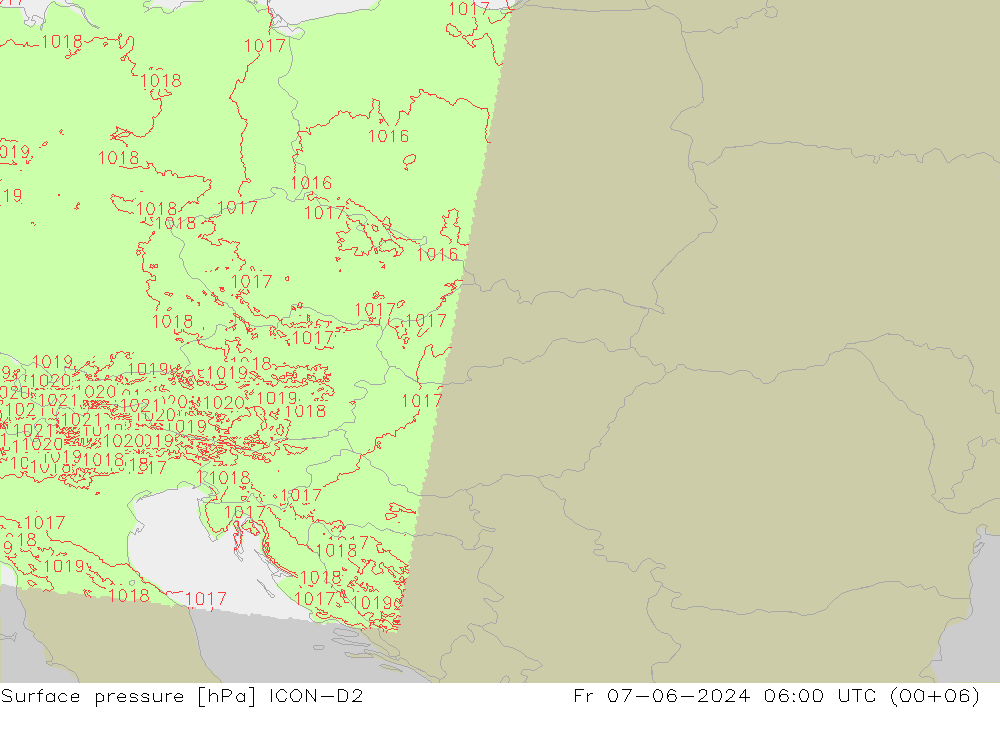 приземное давление ICON-D2 пт 07.06.2024 06 UTC