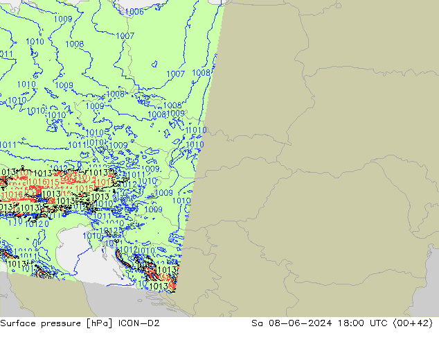 Yer basıncı ICON-D2 Cts 08.06.2024 18 UTC