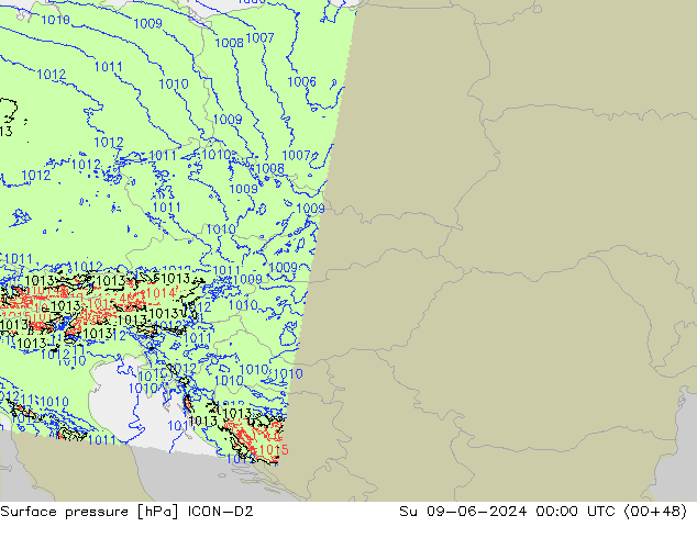 приземное давление ICON-D2 Вс 09.06.2024 00 UTC