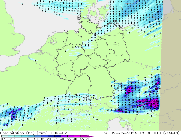 Precipitação (6h) ICON-D2 Dom 09.06.2024 00 UTC