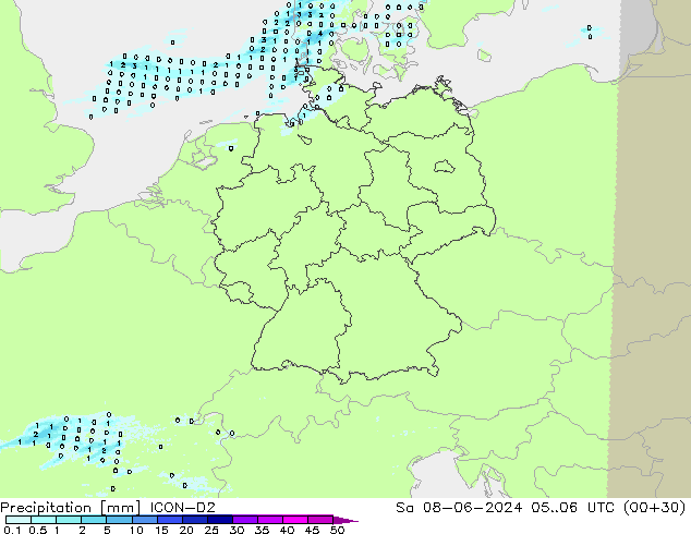 Precipitation ICON-D2 Sa 08.06.2024 06 UTC