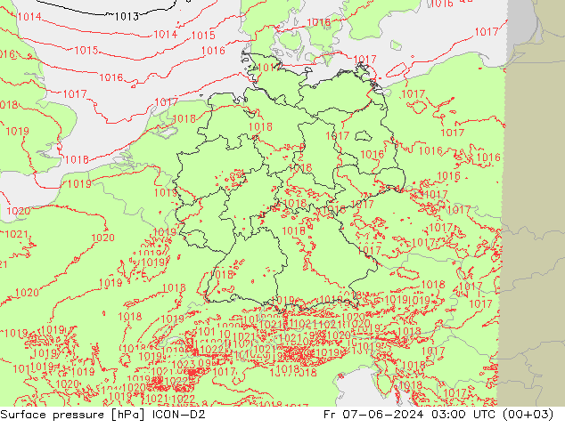 Surface pressure ICON-D2 Fr 07.06.2024 03 UTC