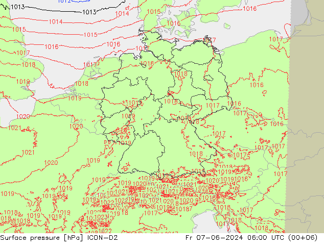 Atmosférický tlak ICON-D2 Pá 07.06.2024 06 UTC