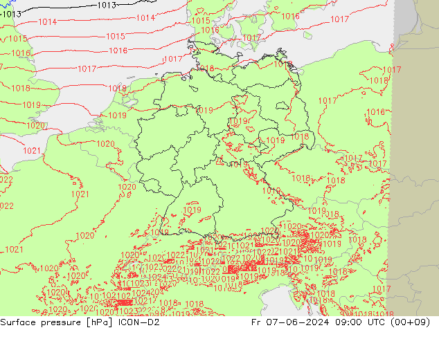 pressão do solo ICON-D2 Sex 07.06.2024 09 UTC