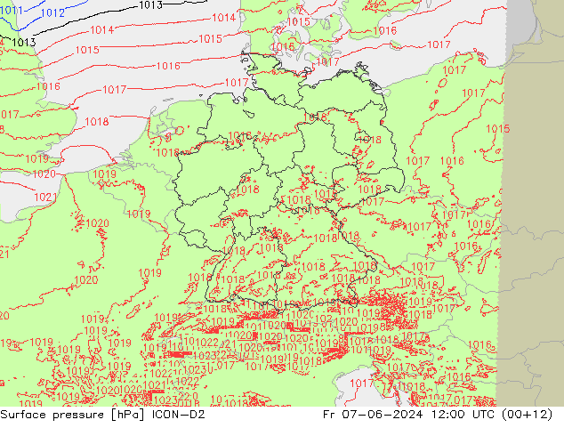 地面气压 ICON-D2 星期五 07.06.2024 12 UTC