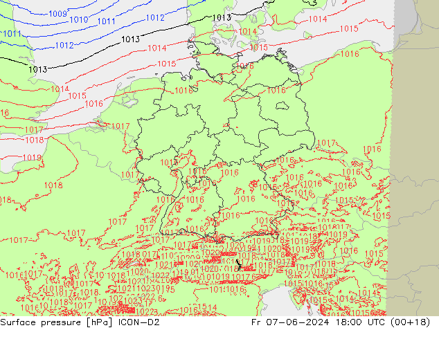 Luchtdruk (Grond) ICON-D2 vr 07.06.2024 18 UTC