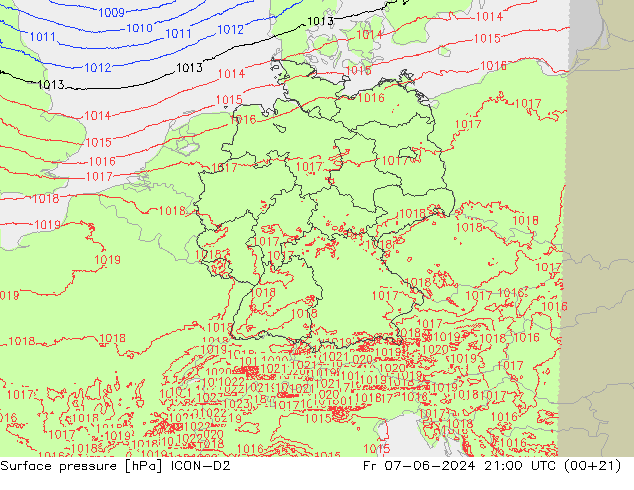 Bodendruck ICON-D2 Fr 07.06.2024 21 UTC