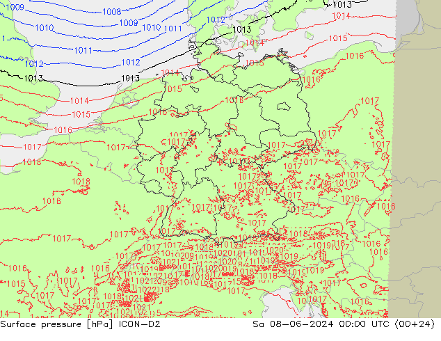 Luchtdruk (Grond) ICON-D2 za 08.06.2024 00 UTC