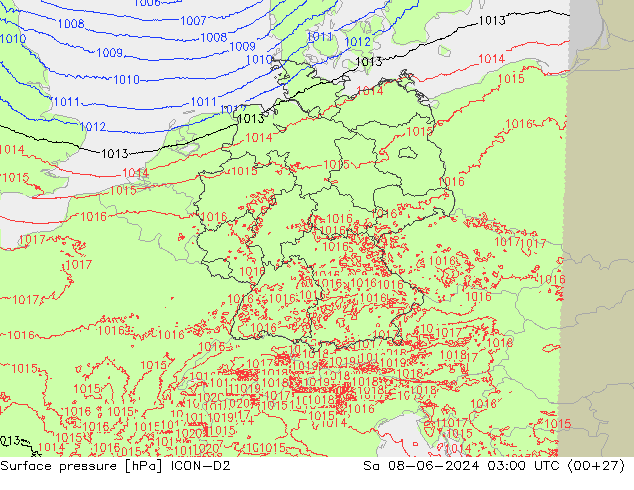 Luchtdruk (Grond) ICON-D2 za 08.06.2024 03 UTC