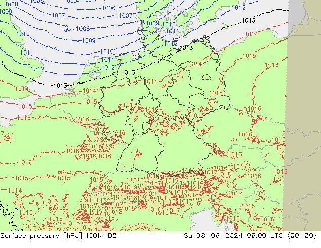 Surface pressure ICON-D2 Sa 08.06.2024 06 UTC