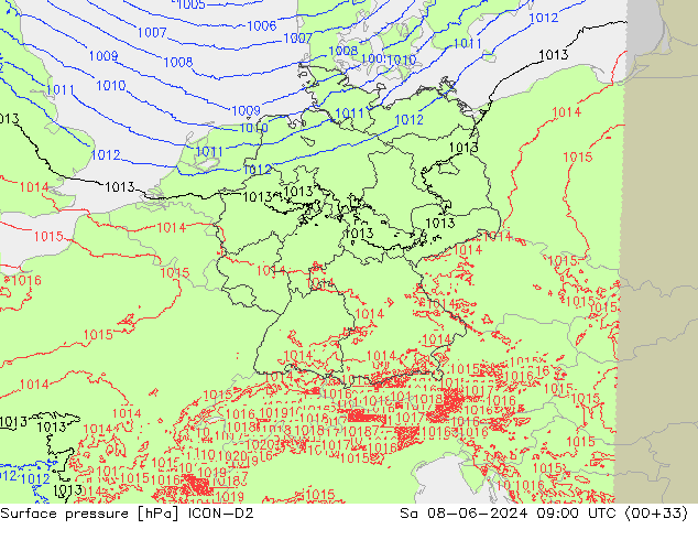 Yer basıncı ICON-D2 Cts 08.06.2024 09 UTC