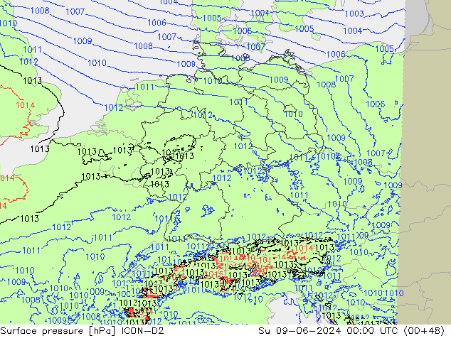 Atmosférický tlak ICON-D2 Ne 09.06.2024 00 UTC