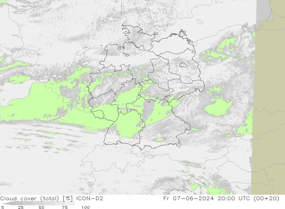 Bewolking (Totaal) ICON-D2 vr 07.06.2024 20 UTC