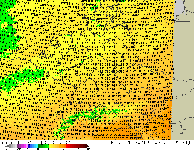 température (2m) ICON-D2 ven 07.06.2024 06 UTC