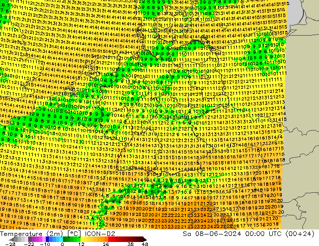 Temperature (2m) ICON-D2 Sa 08.06.2024 00 UTC