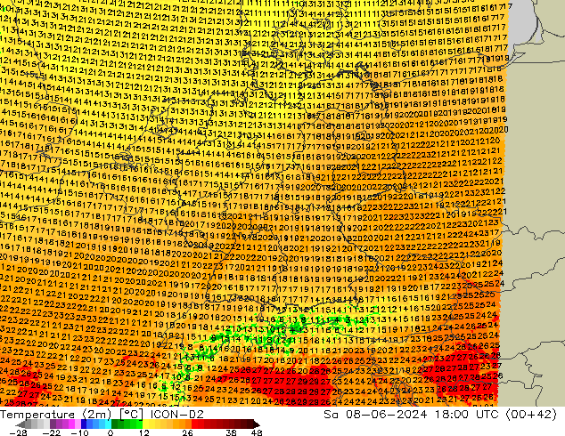 Temperature (2m) ICON-D2 Sa 08.06.2024 18 UTC