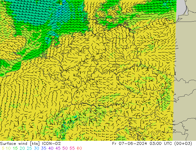 Bodenwind ICON-D2 Fr 07.06.2024 03 UTC