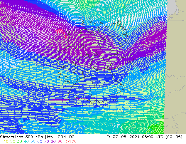 Streamlines 300 hPa ICON-D2 Fr 07.06.2024 06 UTC