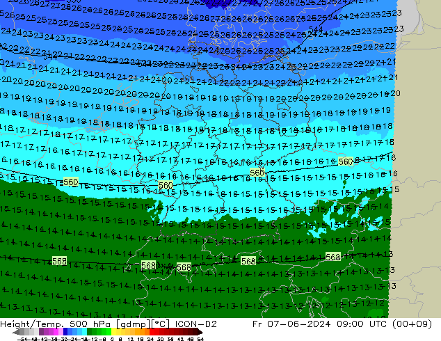 Géop./Temp. 500 hPa ICON-D2 ven 07.06.2024 09 UTC