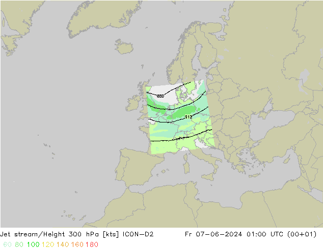 Jet stream ICON-D2 Sex 07.06.2024 01 UTC