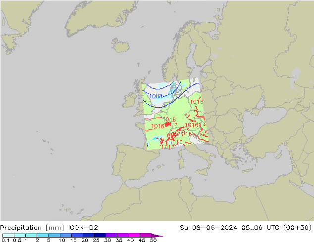 Precipitation ICON-D2 Sa 08.06.2024 06 UTC