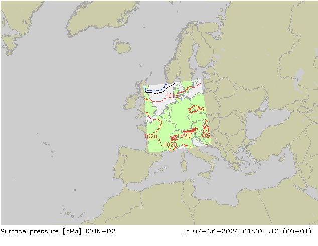 Surface pressure ICON-D2 Fr 07.06.2024 01 UTC