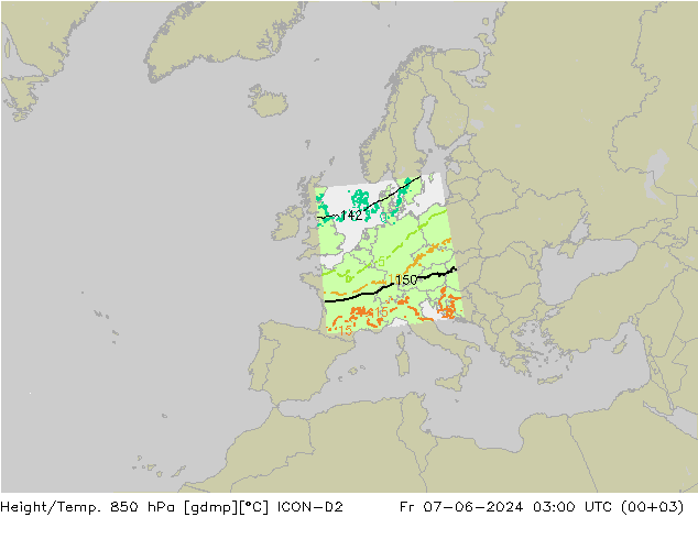 Height/Temp. 850 hPa ICON-D2  07.06.2024 03 UTC