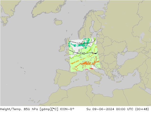 Géop./Temp. 850 hPa ICON-D2 dim 09.06.2024 00 UTC