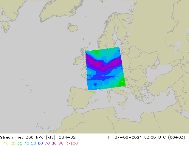 Streamlines 300 hPa ICON-D2 Fr 07.06.2024 03 UTC