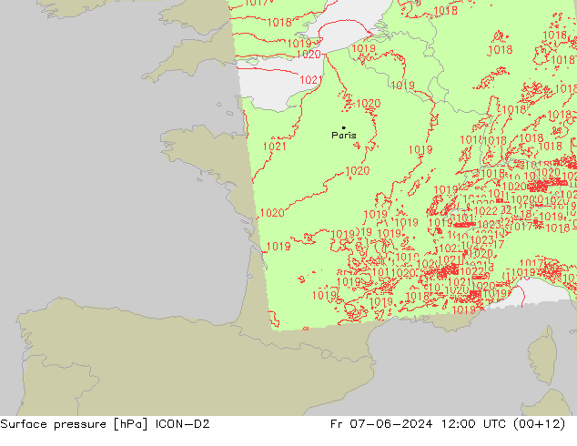 pressão do solo ICON-D2 Sex 07.06.2024 12 UTC