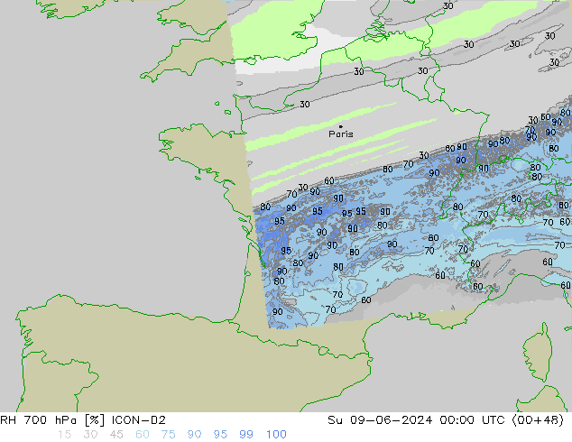 RH 700 hPa ICON-D2  09.06.2024 00 UTC