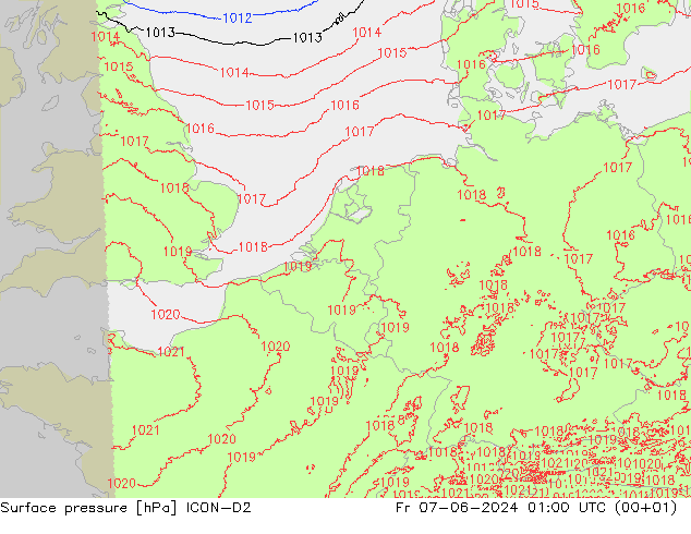 Atmosférický tlak ICON-D2 Pá 07.06.2024 01 UTC