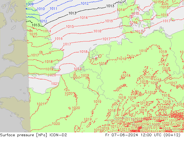 Surface pressure ICON-D2 Fr 07.06.2024 12 UTC