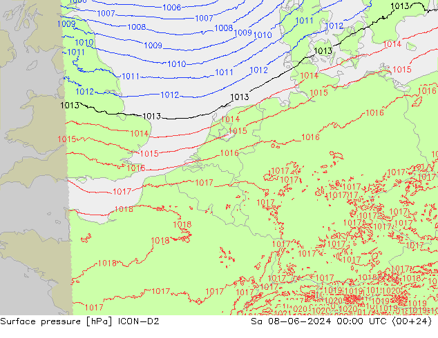 Surface pressure ICON-D2 Sa 08.06.2024 00 UTC